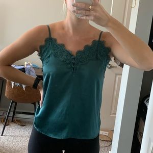 Abercrombie Lace Trimmed Cami in Emerald Green